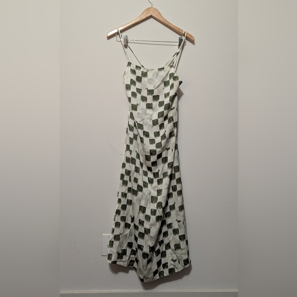Elegant Green and White Checkered Maxi Dress